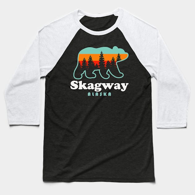 Skagway Alaska Travel Retro Bear Mountains Baseball T-Shirt by PodDesignShop